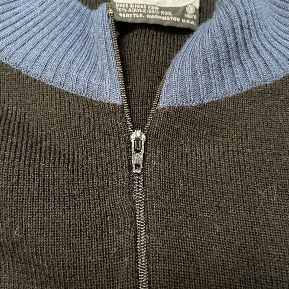 Vintage Men’s DEMETRE 1/4 Zip Wool Black Blue Pullover Ski Sweater Large - Picture 4 of 11